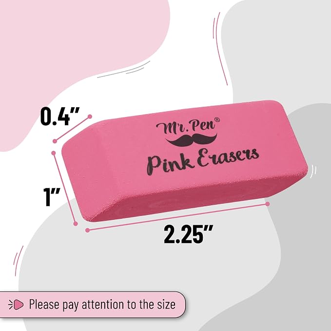 Mr. Pen- Pink Pencil Eraser, 12 Pack