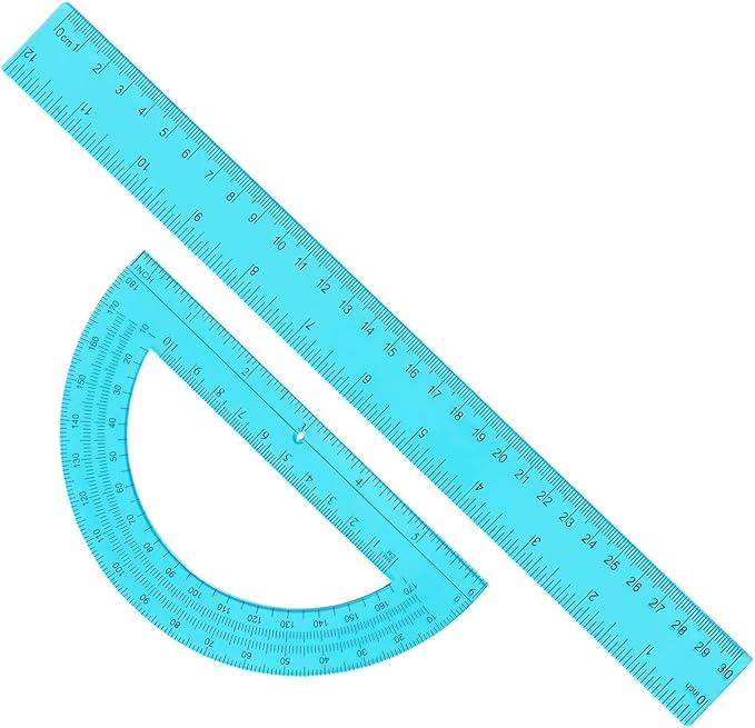 School Ruler and Protractor Set, Professional Math Teaching Stationery and Geometry Kit, Precision Measuring Tools for Home, Office, Classroom, Drafting Supplies for Students, Teachers