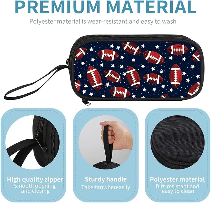 Firmiso Kids Pencil Case, Football Star Pattern, Large Capacity Double Zipper Pencil Pouch with Compartments, Durable Polyester Stationery Organizer, Pen Bag for Boys Girls Students