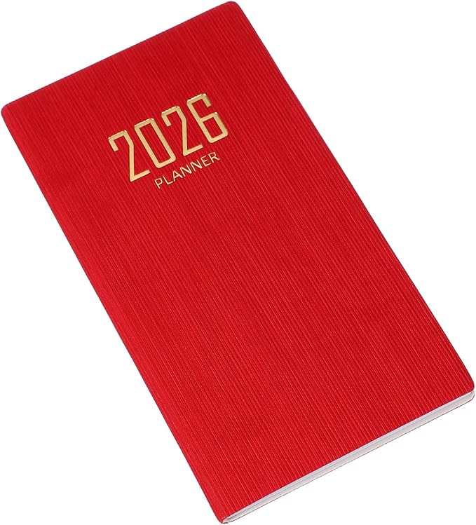 PATIKIL 2026 Daily Planner Notebook, 6.8 x 3.8" 64 Sheets Undated to Do List Daily Weekly Monthly Goals Pocket Notebook for Office Home Study Work Weeding Time Management, Red