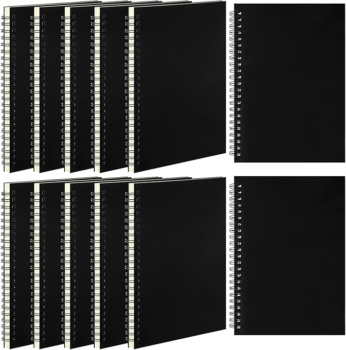 Leelosp 12 Pcs Small Spiral Notebook Lined Spiral Journal College Ruled Notebook Wire Bound Kraft Cover, 120 Pages for Work (Black,8.5 x 11 Inch)