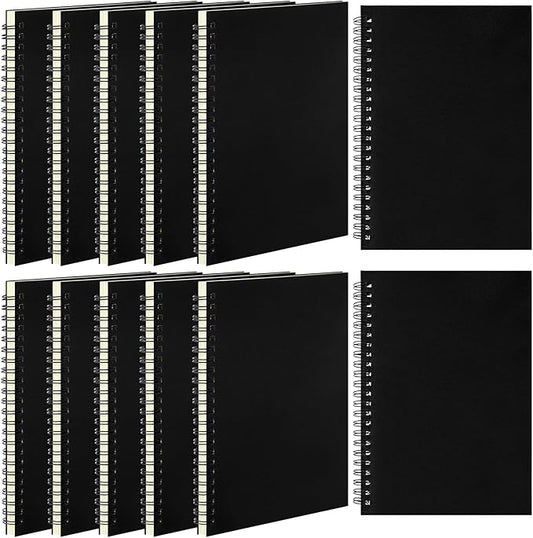Leelosp 12 Pcs Small Spiral Notebook Lined Spiral Journal College Ruled Notebook Wire Bound Kraft Cover, 120 Pages for Work (Black,8.5 x 11 Inch)