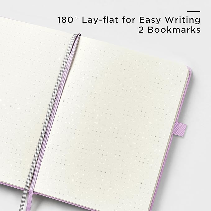 &And Per Se Dotted Journal Notebook, A5 Hardcover Leather Dotted Journal, 160 Pages 100gsm Thick Dot Grid Paper, 3 Sheets of Stickers Included - 5.7'' x 8'' (Light lavender)