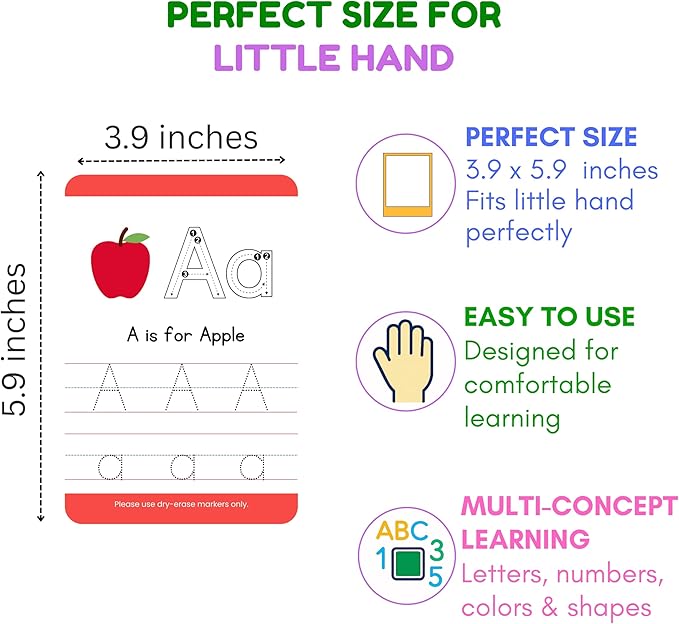 Alphabet & Number Handwriting Tracing Cards – Reusable Large Dry Erase ABC, Numbers. Shapes & Colors | Upper & Lowercase Writing Practice | Montessori Learning for Toddlers, Preschool & Kindergarten