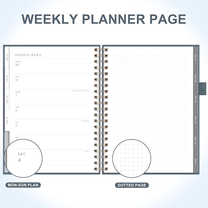 And Per Se 2026 Planner, A4 Size-Daily, Weekly & 18-Monthly Planner, Daily Schedule, Monthly Tabs, 100 GSM Thick Paper(Dark Blue)