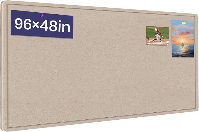 Extra Large Bulletin Board, 96 X 48 inches Cork Board with 30 Pushpin, 8' x 4' Felt Cork Board Notice Pin Board, Self-Adhesive Vision Board Mood Board Foldable Photo Board for Wall - Beige Brown