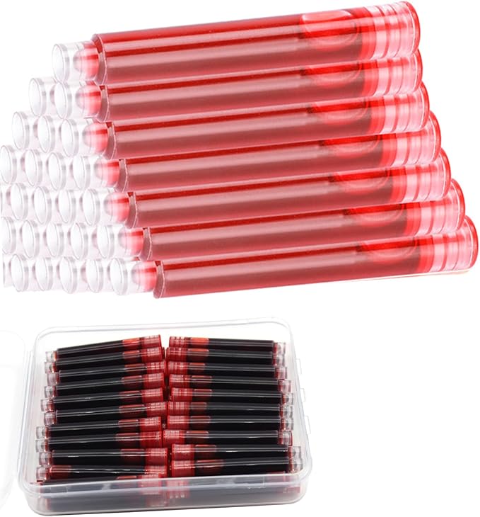 35 Pieces Ink Cartridges for Fountain Pen with Storage Box, 3.4 mm Bore Diameter, Red