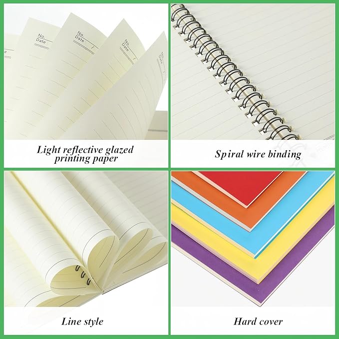 Leelosp 12 Pcs Small Spiral Notebook Lined Spiral Journal College Ruled Notebook Wire Bound Kraft Cover, 120 Pages for Work (Colorful,5.5 x 8.3 Inch)