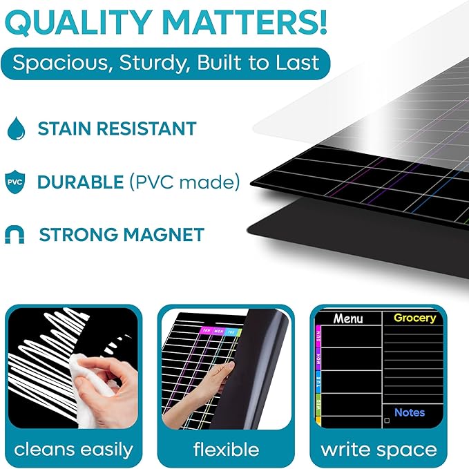 Magnetic Chore Chart Dry Erase Blackboard Set - Pocket Charts - Chores Chart for Multiple Kids, Teens & Adults (11.5"x 15"), Daily Meal Plann (7"x 9") - Family Schedule Planners & 6 Fine Tip Markers