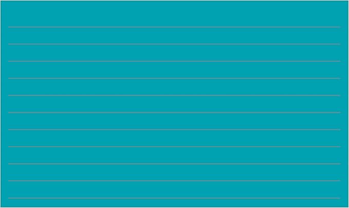 Colonial Cards: 150 Color Cardstock 3" x 5" Index Cards, Teal, Lined Landscape Format
