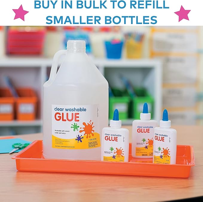 Fun Express Clear Glue Gallon for Crafts & Slime Making - Premium PVA School Glue Bulk Supply | Washable Liquid Craft for Kids Art Projects, Classroom Activities & DIY Slime Supplies