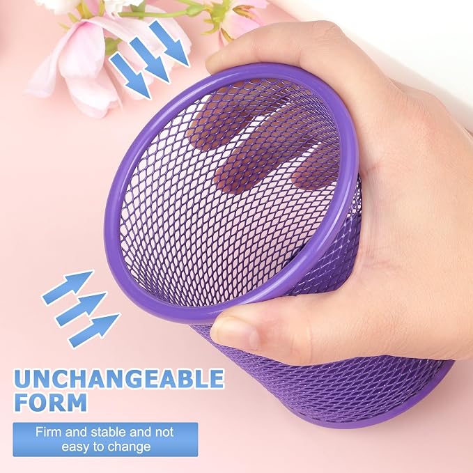 Tamaki Pen Holder Cup for Desk, Wire Mesh Pencil Cup Holder, Purple | Pen Cup for Desk Office Pen Organizer
