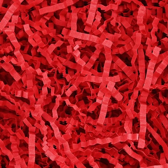 Raissily 10.5oz/300g Crinkle Cut Paper Shred Filler, Packing Grass Cushion for Valentine's Day Wedding Birthday Anniversaries Easter Mother's Day Confetti Box Bag Basket Filling Gift Decoration - Red
