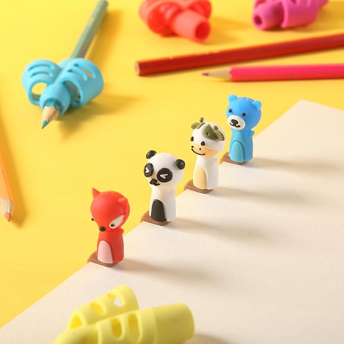Mr. Pen- Pencil Grips for Kids Handwriting, 4 Pack with 4 Clips, Candy Color, Flexible Silicon Pencil Holder for Kids, Right & Left-Handed