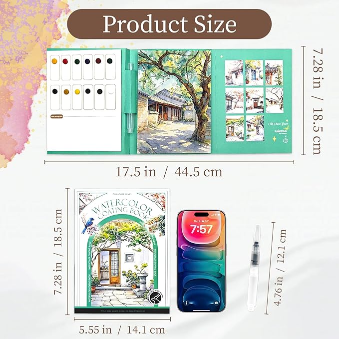 NaTuGi 3Pac Watercolor Workbook for Adults,Watercolor Coloring Book,Portable Watercolor Painting Books,Creative Stress Relief Kit,Suitable for Beginners Birthday Gift (Architecture Series 3pc)