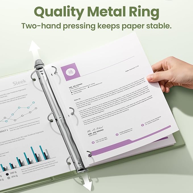 SUNEE 3 Ring Binder 3 Inch 2 Pack, Clear View Three Ring PVC-Free (Fit 8.5x11 Inches) for School or Office Supplies, Sage Green