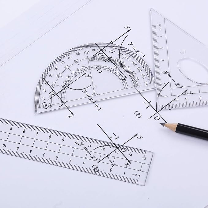 Vobou 10 Pieces Math Geometry Kit Set Student Supplies with Shatterproof Storage Box,Includes Rulers,Protractor,Compass,Eraser,Pencil Sharpener,Lead Refills,Pencil,for School and Drawings（Pink）