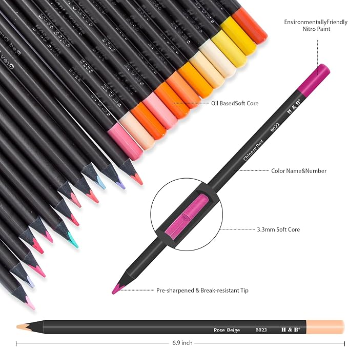 H & B 72 Colored Pencils Set with Coloring Book, Eraser, and Sharpener - Perfect for Drawing and Coloring - Soft Oil-Based Cores - Ideal Drawing Gift