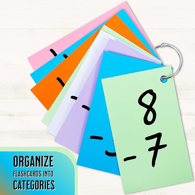 Hapinest 1000 Blank Flash Cards Colored Index Cards 3x5 w/20 Binder Rings, Unruled Unlined Index Cards with Ring, Hole Punched Notecards Flashcards, Color Note Cards for Studying Home Office Supplies