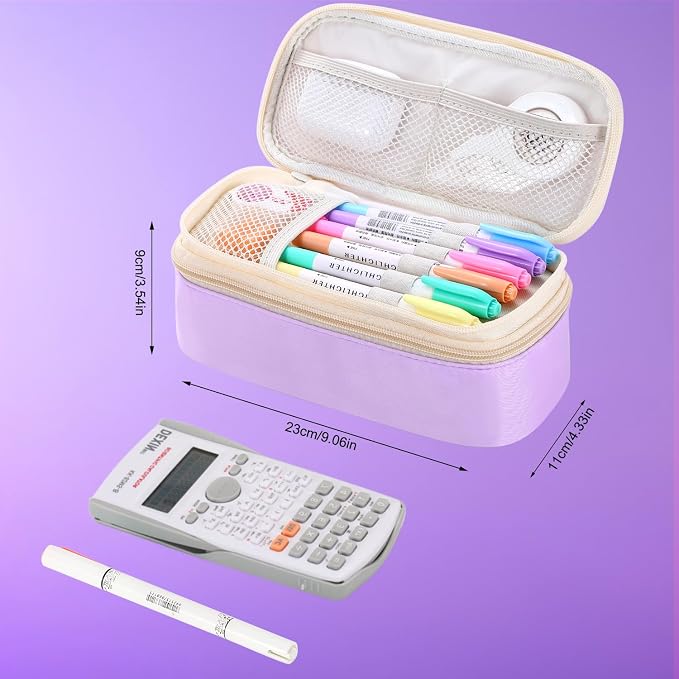 Large Pencil Bag for Girls Teens Kids School Pencil Case Organizer Purple | Zipper Pencil Pouch Big Cute Stationery Aesthetic Pencil Box for School Office, Wear-resistant Fabric, Large Capacity Design