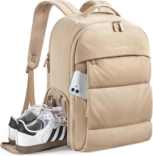 BAGSMART Travel Backpack for Women, Gym Backpack with Shoe Compartment | Carry on Backpack Airline Approved, PVC Wet Pocket, Fits 15.6" Laptop, Large Side Pocket, Lightweight, Water-resistant