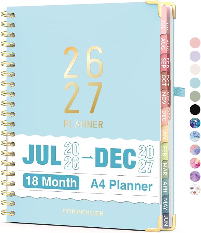 Jul 2026 - Dec 2027 Planner, Forvencer 18 Month Academic Planner 2026-2027, 8.5" x 11", Calendar Planner Weekly and Monthly, Daily Agenda Book, College School Supplies for Student Teacher, A4, Blue