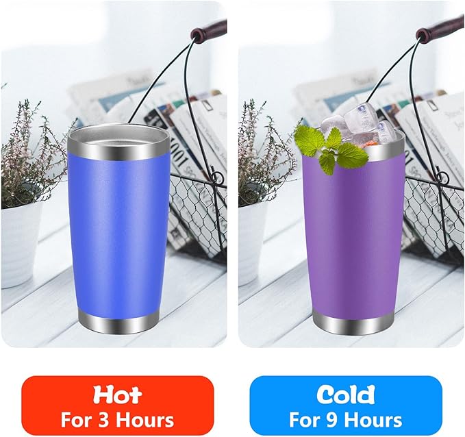 VEGOND 20oz Tumbler with Lid and Straw Stainless Steel Tumbler Cup Vacuum Insulated Double Wall Travel Coffee Mug Powder Coated Coffee Cup, Purple, 1 Pack