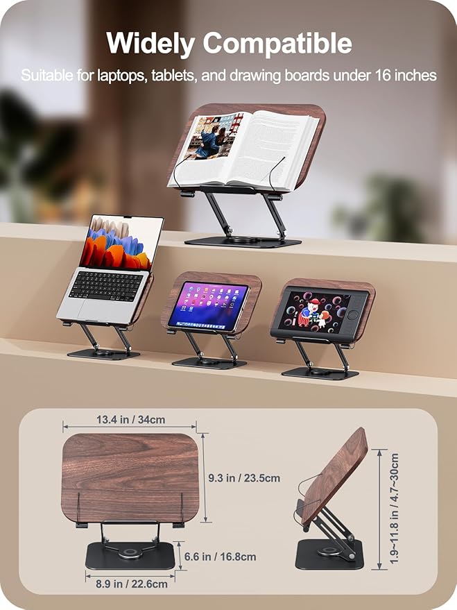 MOKURU Book Stand for Reading, 360° Adjustable Book Holder, Foldable Book Holder Stand, Cookbook Stand, Textbook Stand, Bible Stand, Music Scores Stand, Laptop Stand, Tablet Stand