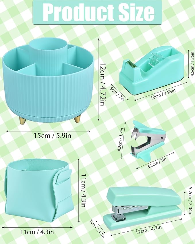 LXEVIHK Green Desk Accessories, 20Pc Office Supplies and 360°Pen Holder Desk Organizers, With Tape Dispenser, Stapler, Staple Remover, Ect, Let the Color Green Fill Your Desktop