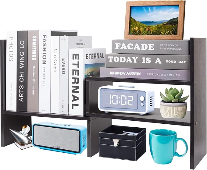 ShellKingdom Desk Shelf Organizer, Desktop Shelves, Adjustable Desktop Corner Shelf, Bookshelf Storage Rack and Cubicle Decor for Desk, Tabletop, School, Office, Dorm Desk Organizer - Black