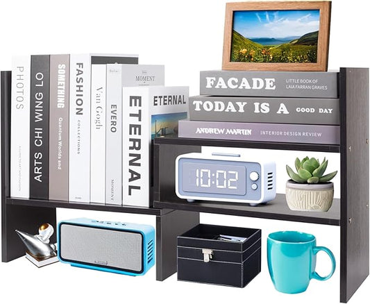 ShellKingdom Desk Shelf Organizer, Desktop Shelves, Adjustable Desktop Corner Shelf, Bookshelf Storage Rack and Cubicle Decor for Desk, Tabletop, School, Office, Dorm Desk Organizer - Black