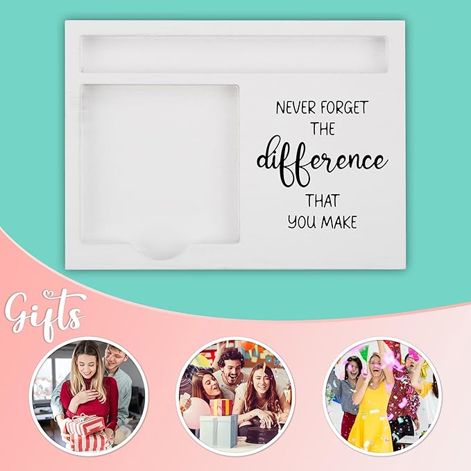 Inspirational Desk Note Holder with Never Forget The Difference That You Make Quote, White Wood Sticky Note Tray Gift for Coworkers, Teachers, Nurses, Employees, Women Men Office Decor - FTB317