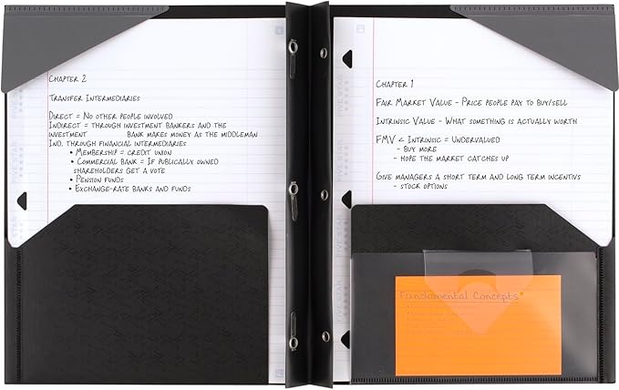 Five Star 2-Pocket Folder, Plastic Folder with Stay-Put Tabs and Prong Fasteners, Holds 8-1/2" x 11" Paper, Black (72113) (Pack of 2)