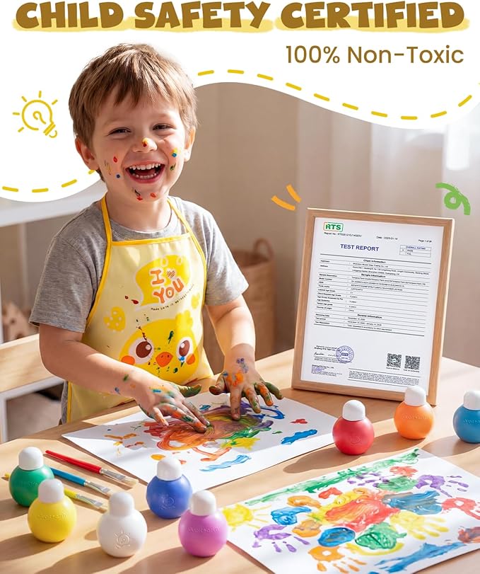 JUPITEARTH 10 Colors Washable Paint Set for Kids Ages 3-6, 4.06oz(120ml), Non-Toxic, Includes Brushes, Cups and Apron, Creative Gift for Toddlers and Preschoolers