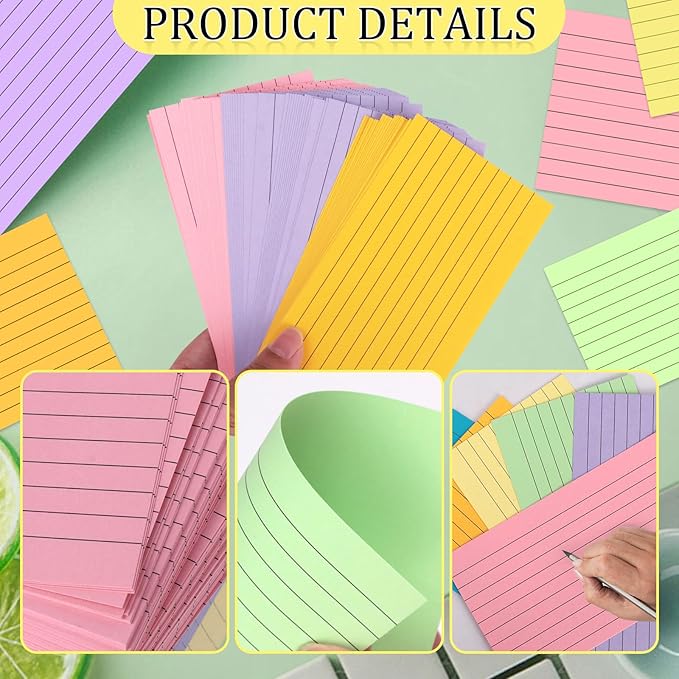 Tecmisse 1800 PCS Ruled Index Cards, 3x5 Inches Colorful Index Cards, Heavy Colored Note Cards, Study Cards for School, Learning, Memo Scratch Pad, 6 Colors Notecards (1800)