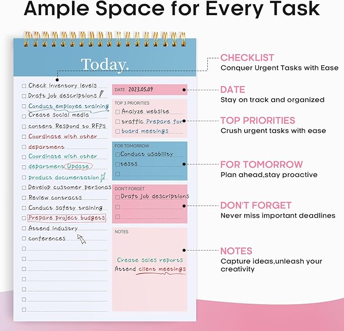 Taja 6 Pack of To Do List Notepad - To Do List Notebook for Work with 52 Sheets, 9.8" x 6.5", Undated Daily Planner Perfect for Daily Tasks and Goal Setting, Notepad Suitable for Office, Home & School - Early Dawn
