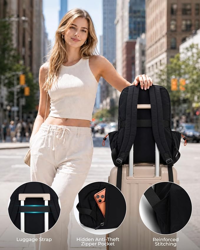 25L Travel Backpack Women Men, Lightweight College Backpack,Black | Casual Daypack, Water Resistant Bookbag, Fit 15.6-inch Laptop, Travel Commuting Gym Hiking Work Bag, TSA Friendly
