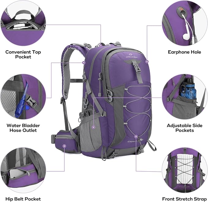 Maelstrom 40L Hiking Backpack, Lightweight Camping Daypack with Rain Cover | Water-Resistant Rip-Stop Nylon, Wet/Dry Separation, Multi-Pockets, Survival Whistle. Ideal For Men, Women, Travel, Trekking
