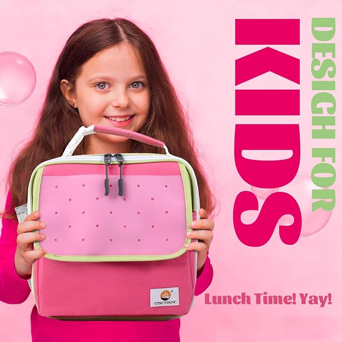 CaCTOUR Lunch Box Kids,Fun Color Lunch Box for Girls,Large Soft Cooler Lunch Bag for Kids,Back to School Thermal Insulated Lunch Tote Bag for School Daycare Outdoor (Fuchsia Green)