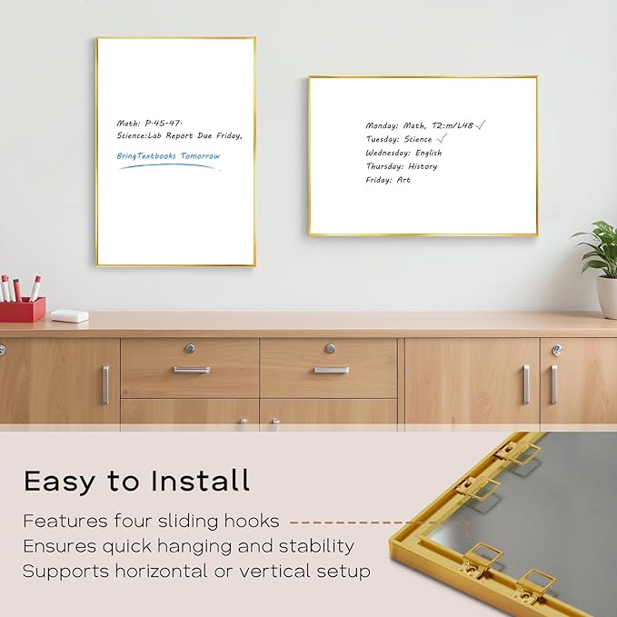 Dry Erase White Board, 30" x 20" Magnetic Whiteboard with Gold Aluminum Frame, Hanging Writing Board for Home, Office, School