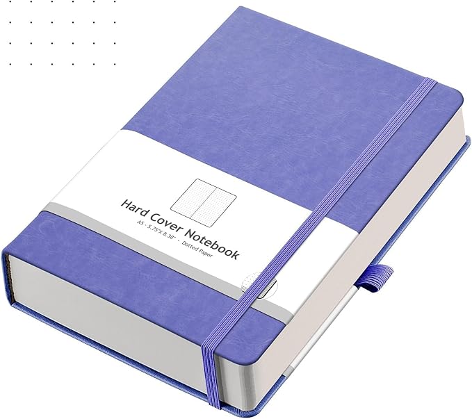 AHGXG Dotted Journal - 320 Numbered Pages Dot Grid Notebook A5 Thick Journal, 100gsm Thick Dotted Paper, Leather Hardcover, Inner Pocket, 5.75'' × 8.38'', Purple