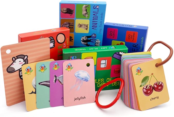 262 Pcs Preschool Toddler Flash Cards Set,Kids Flash Cards,Sight Words Cards Gifts for Kids Numbers,Land Animals,Ocean Animals,Fruit,ABC 6 in 1 Set