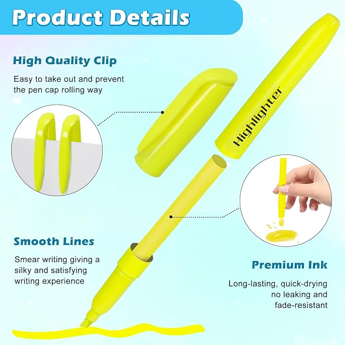 V-Opitos 30 Pack Yellow No Bleed Highlighters with Soft Chisel Tips | Bright Highlighters, Office Supplies, School Supplies