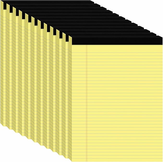 12Packs Legal Pads 8.5 x 11 Inch, 50Sheets/Pack, College Ruled & Perforated Yellow Writing Pads, Pads of Paper 8.5 x 11, Lined Note Pads with Sturdy Backing for Office, Business & School Supplies