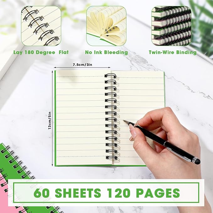 Jutom 18 Pcs Small Spiral Notebooks Memo Pads 3x5 Bulk Small Pocket Notebooks Mini Notepads with Lined Pages Mini Journals for Office School Work Supplies, 120 Pages (Pink Green)