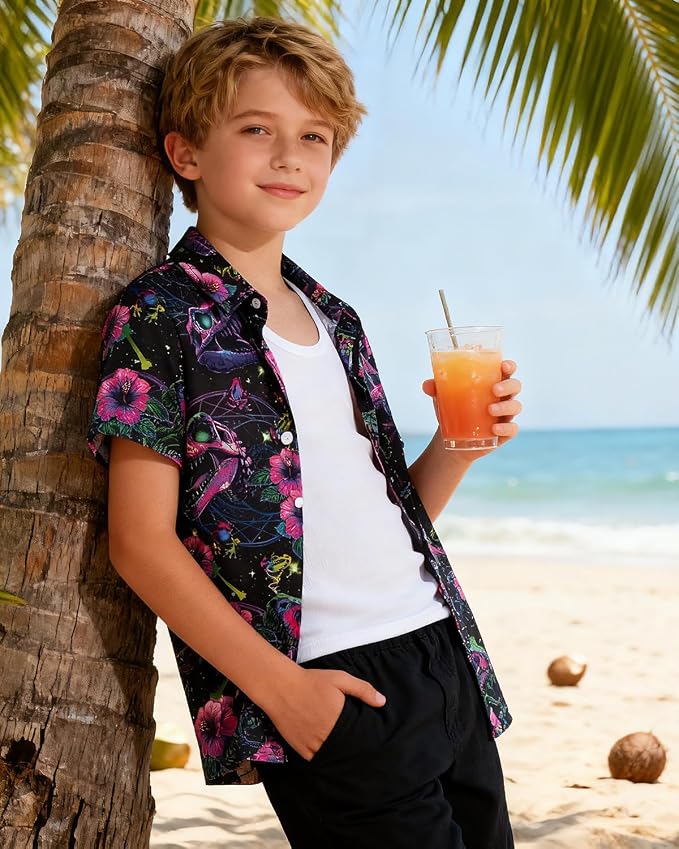 Enlifety 2-10T Kids Hawaiian Shirt Boys Short Sleeve Button Down Shirts Hawaii Summer Casual Blouse