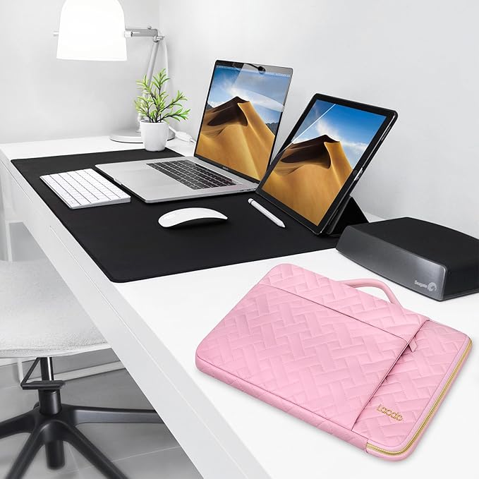 Lacdo 360° Protective 14 Inch Laptop Sleeve Case for HP Lenovo Dell ASUS Chromebook 14 / HP Pavilion Stream 14 / Dell Inspiron 14 / Lenovo IdeaPad 14 / Aspire/ASUS ZenBook Computer Bag, Sakura Pink