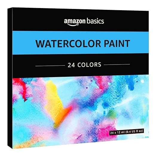 Amazon Basics Vibrant Watercolor Paint Set Tubes, 24 Assorted Colors, 0.4oz, Easy to Mix and Use