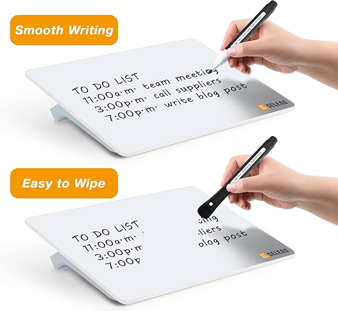 SELEAD Small Dry Erase White Board - 8"x6" Handheld Desktop Glass Clipboard with Pen Holder, Memo Note Whiteboard for Home Office, Reusable Tabletop Writing Teaching Pad