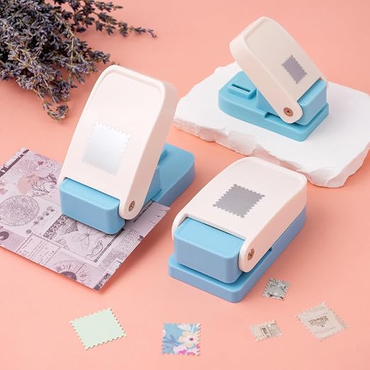 3 Pcs Stamp Punch, 1x0.8inch/0.6x0.5inch Mini Rectangle Postage Stamps Punches, 1x1inch Square Stamps Hole Punch, Stamp Cutter Hole Puncher, Paper Punches for Crafting DIY Scrapbooking Journaling